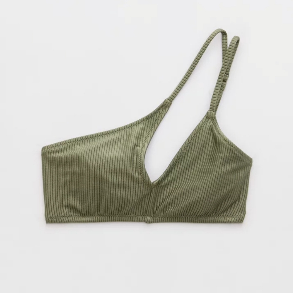 NWT Aerie Shine Rib One Shoulder Bandeau Bikini Top